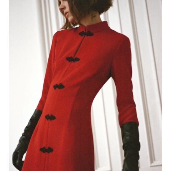 RARE Vintage 80’s Breakin’ Hearts Red Long Sleeve High Neck Toggle Dress - Picture 15 of 15